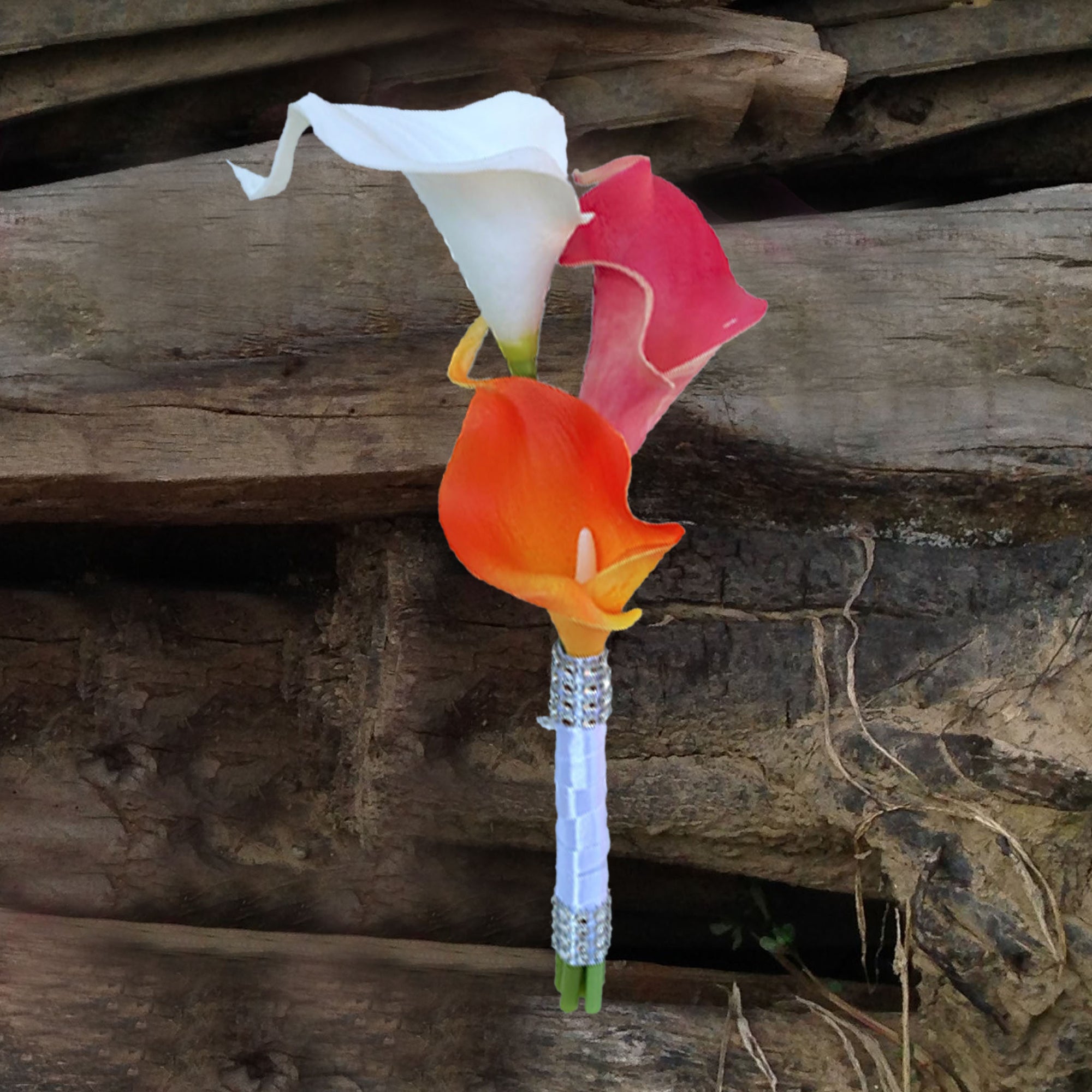 Orange Fuchsia White Calla Lily Cascade Bouquet