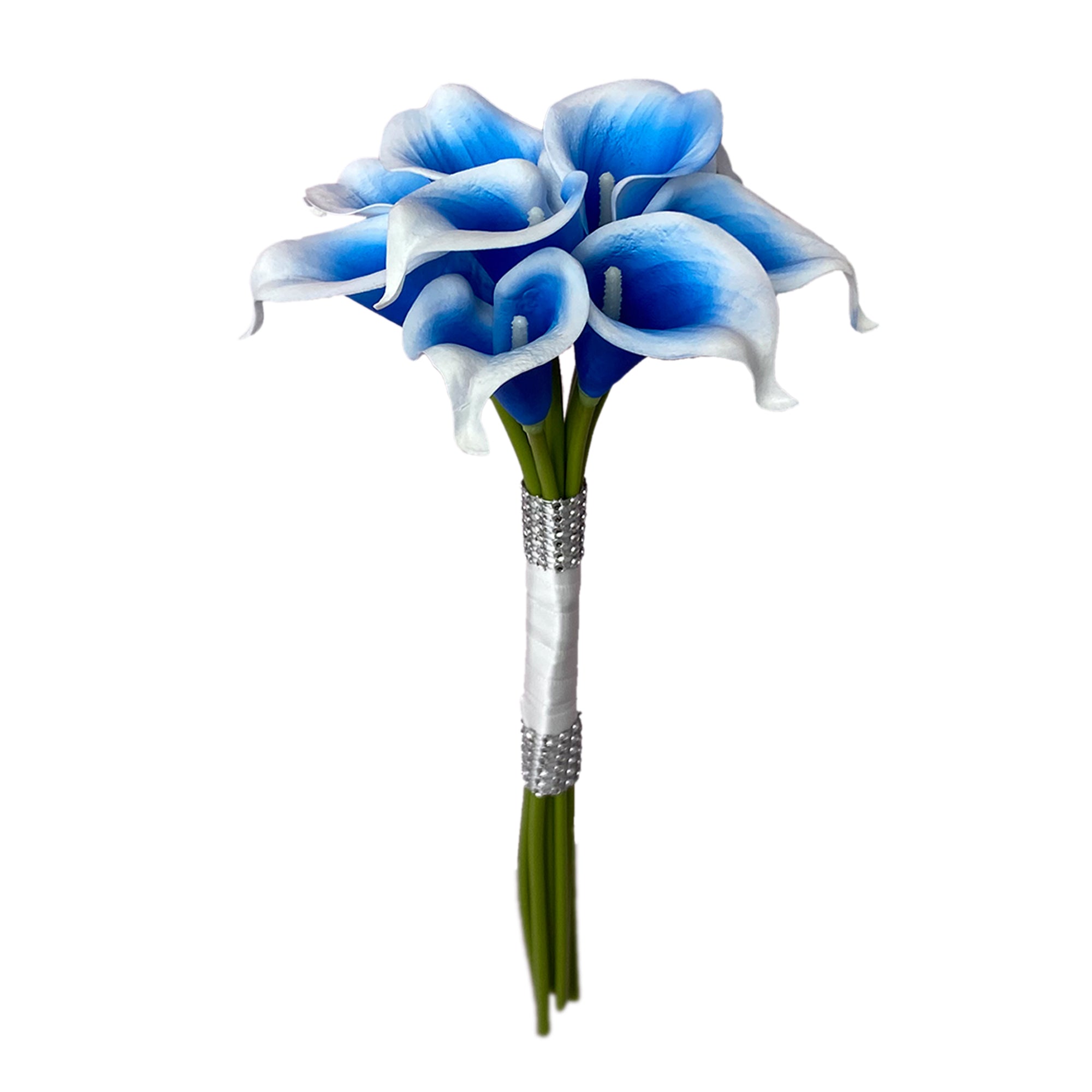 Flower Bouquet for Bridal Bridesmaid Picasso Blue White Calla Lily