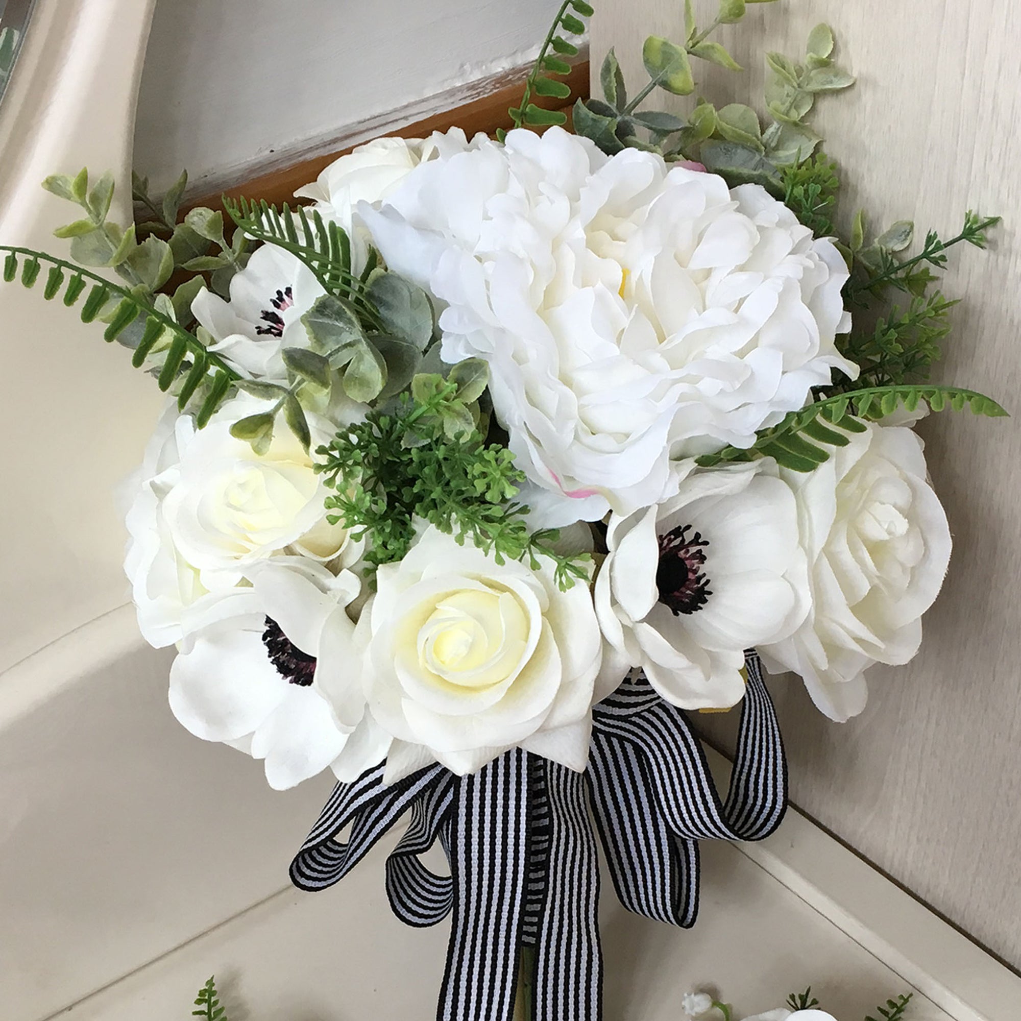 Rustic Peony Bouquet White Anemones Boutonniere Silk Flower Bouquet