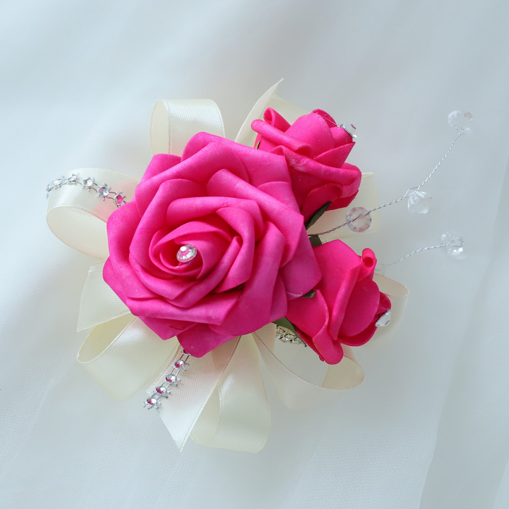 Hot Pink White Rose Wedding Bouquet Set