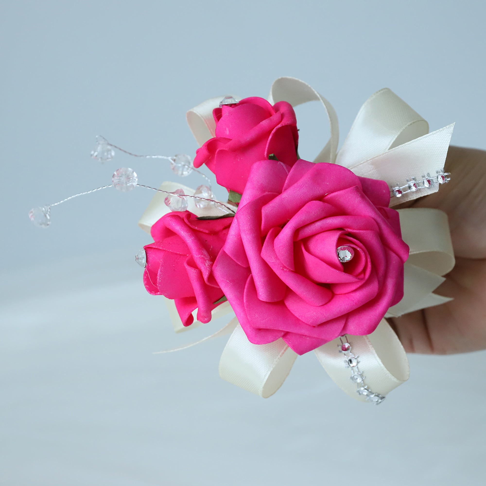 Hot Pink White Rose Wedding Bouquet Set