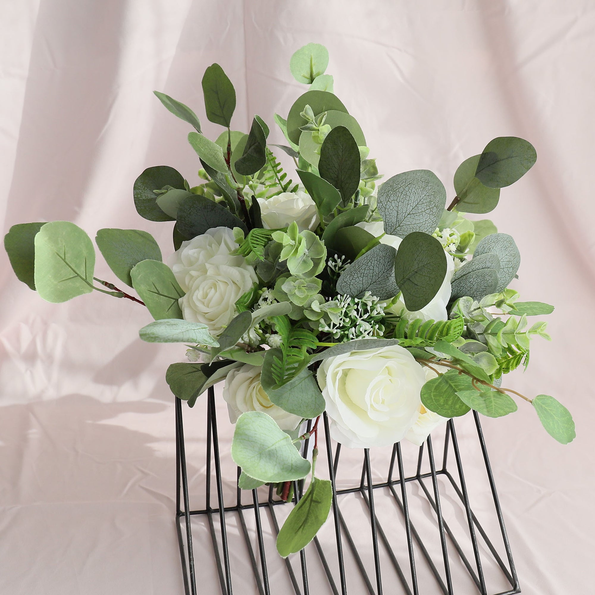 Rustic Bridal Bouquet Faux Greenery Eucalyptus Ivory Roses