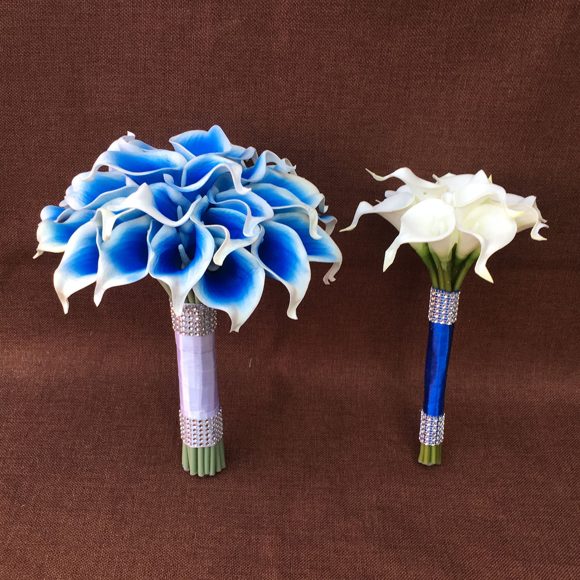 Flower Bouquet for Bridal Bridesmaid Picasso Blue White Calla Lily