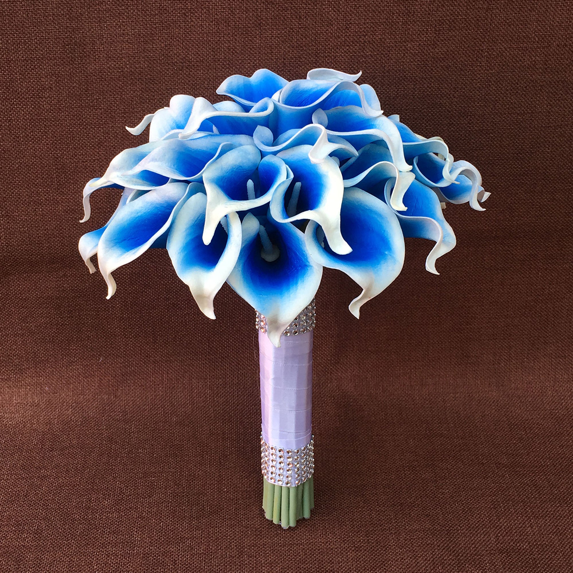 Flower Bouquet for Bridal Bridesmaid Picasso Blue White Calla Lily