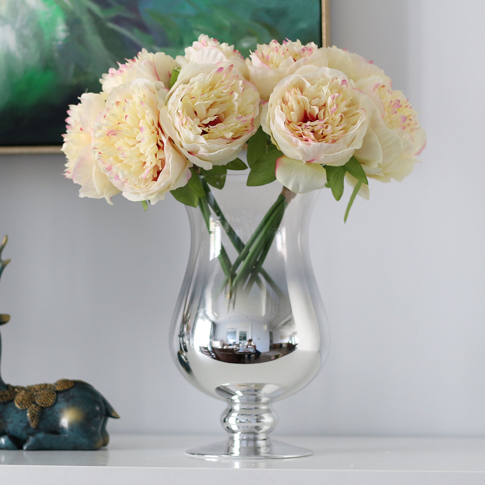 Champagne Silk Peony Bouquet Quality Wedding Flowers 5 Heads Peonies Crafts