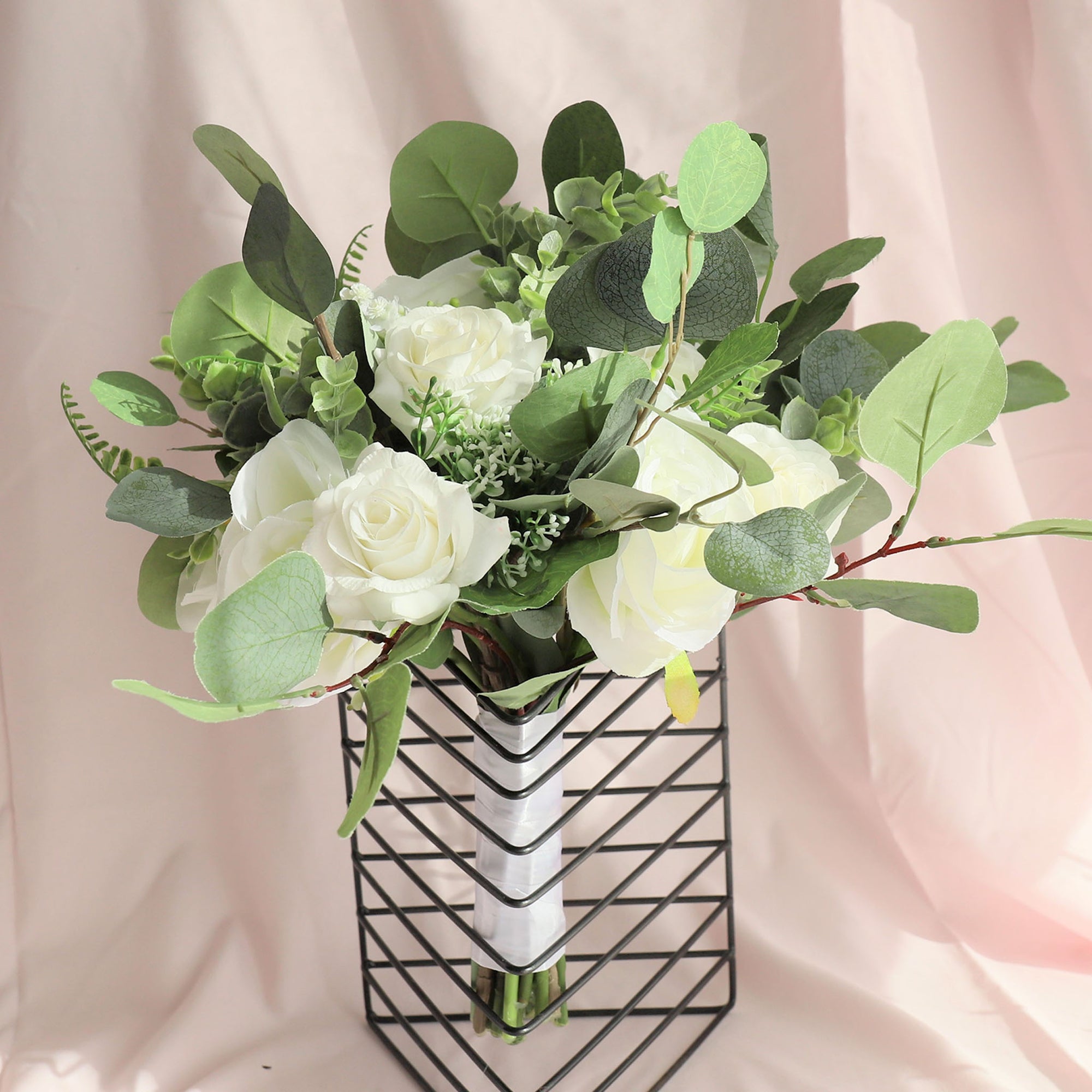 Rustic Bridal Bouquet Faux Greenery Eucalyptus Ivory Roses