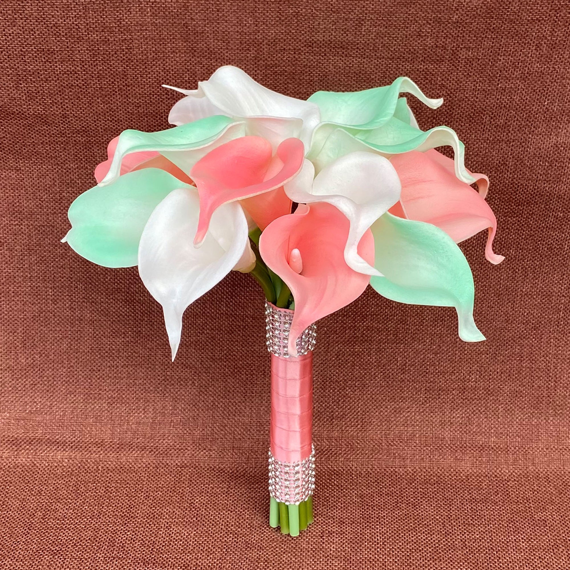 Beach Wedding Bridal Bouquet Coral Mint Calla Lily