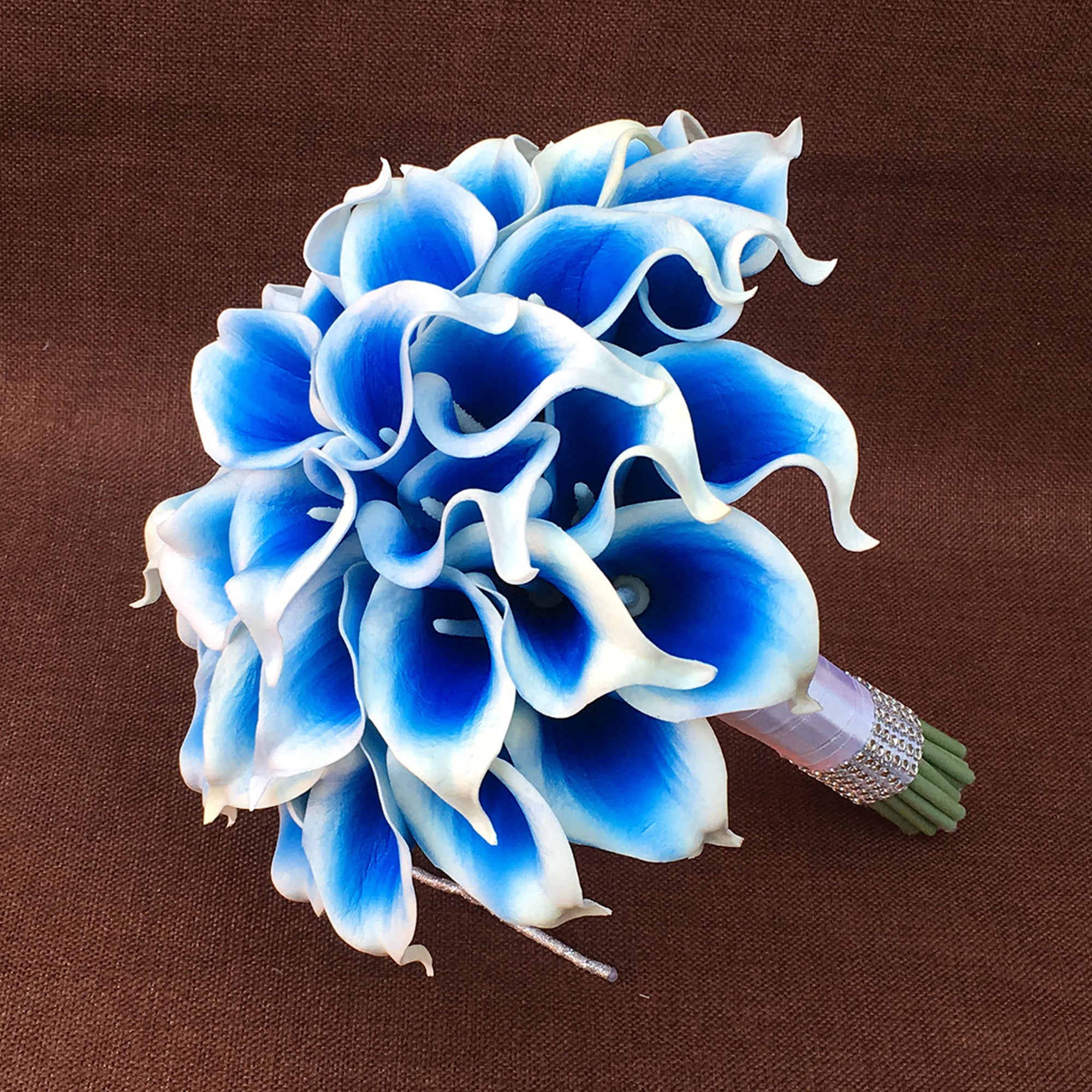 Flower Bouquet for Bridal Bridesmaid Picasso Blue White Calla Lily