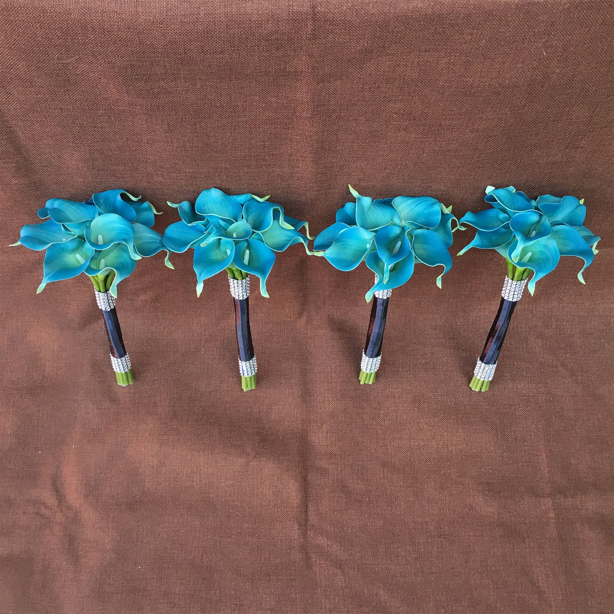 White Calla Lily Bouquet Corsages Boutonniere Teal Bridesmaids Bouquet