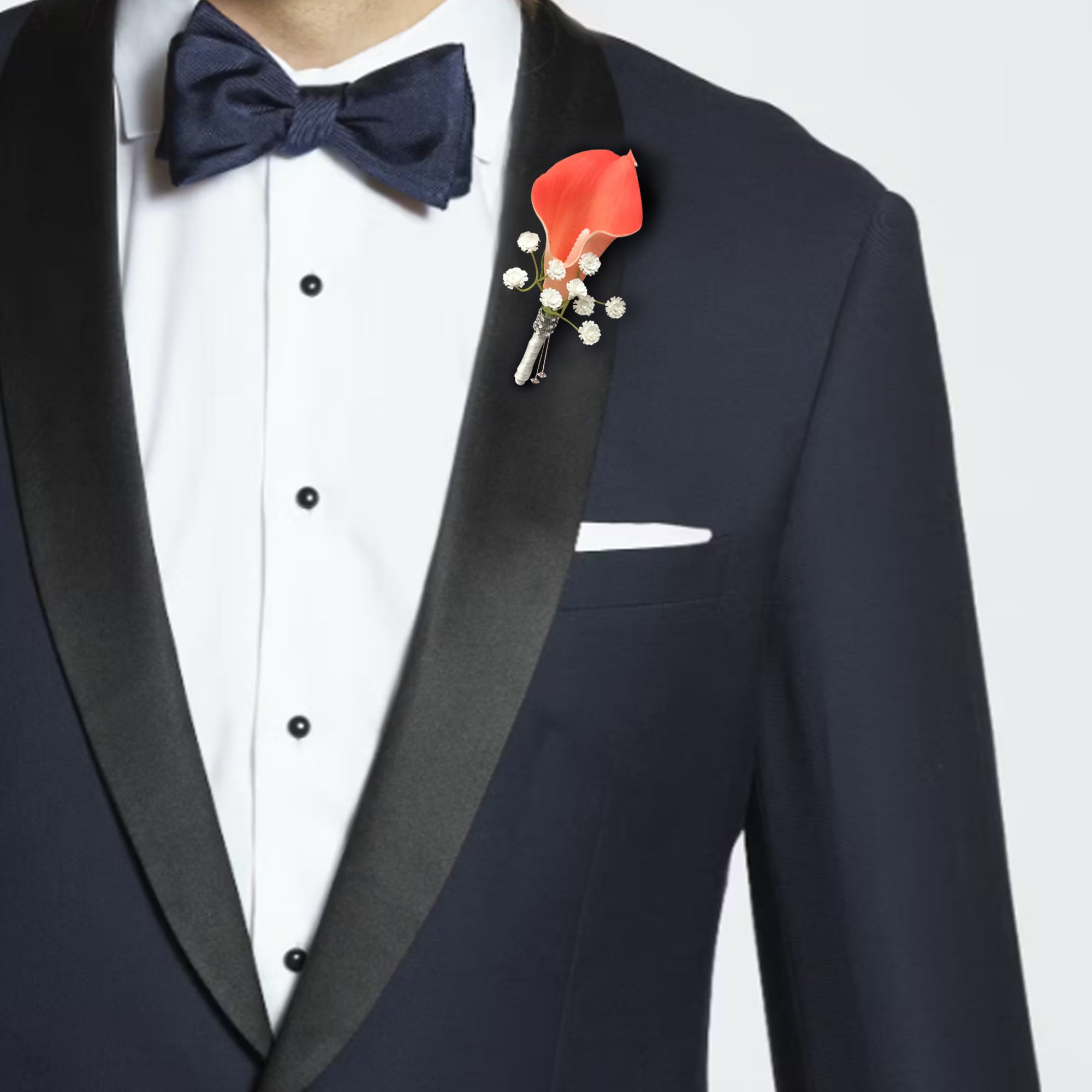 Groom Boutonniere Artificial Coral Calla Lily Boutineer