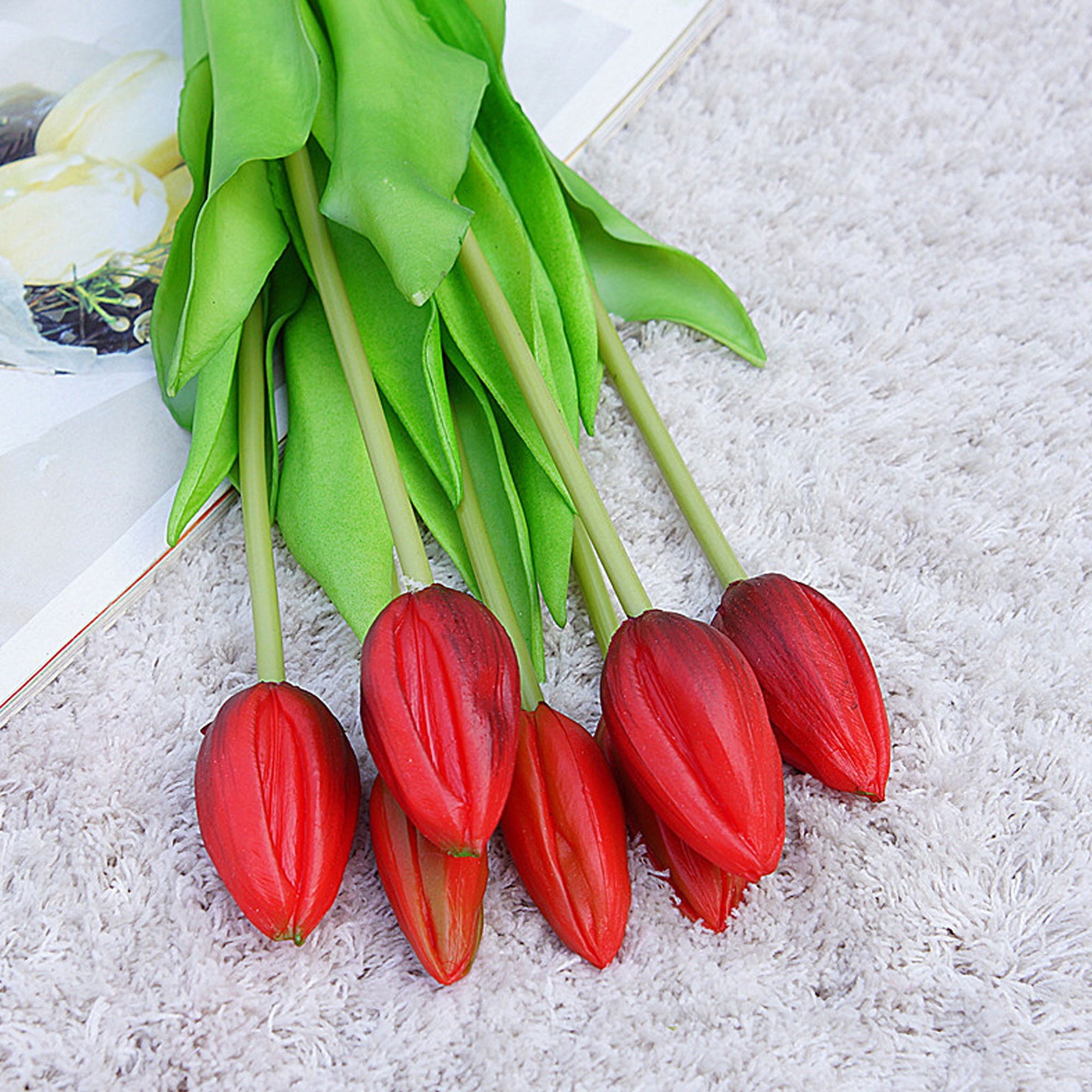 Realistic Latex Artificial Tulip Flower Bunch 17"