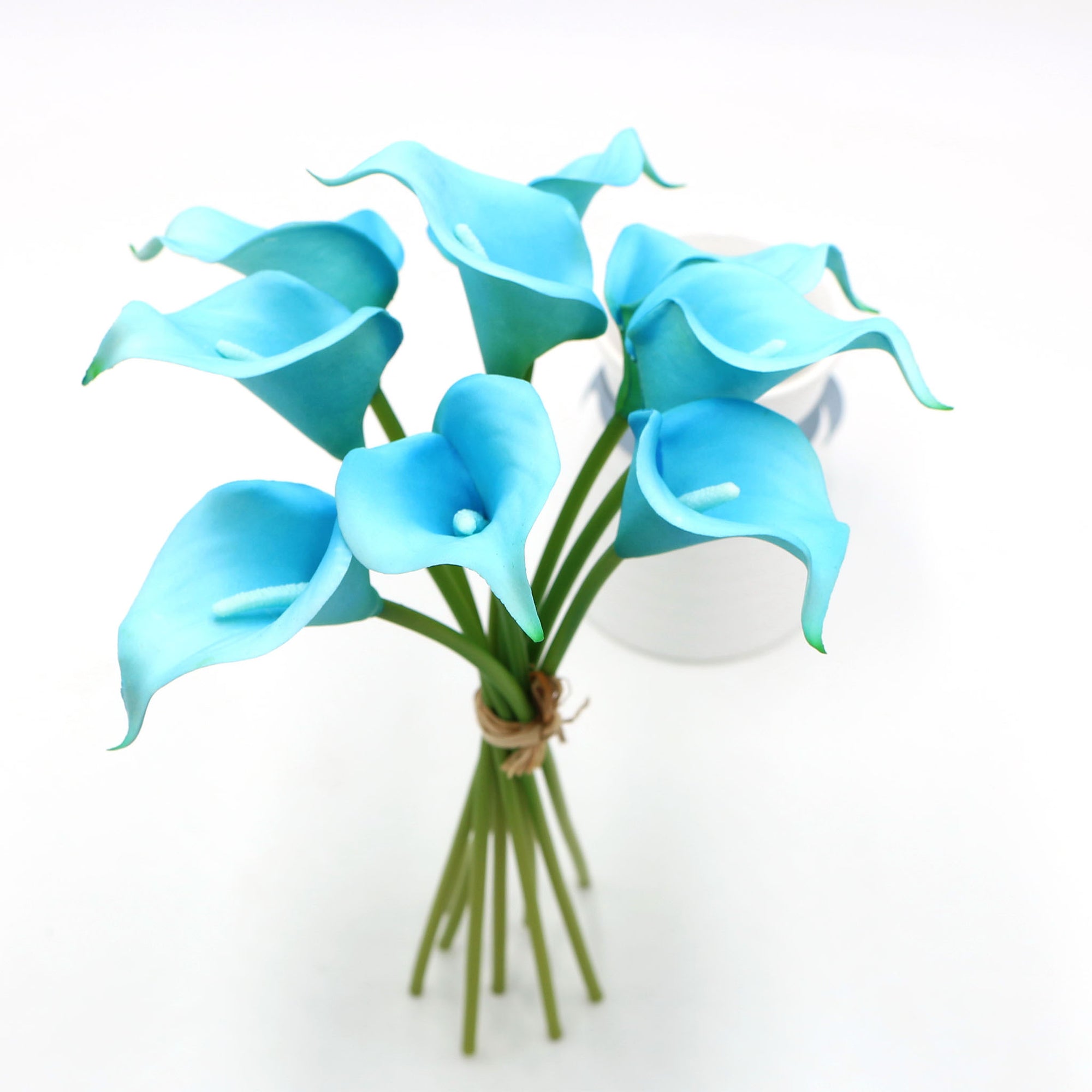 Turquoise Blue Calla Lily Bouquet Malibu Wedding Floral Decor