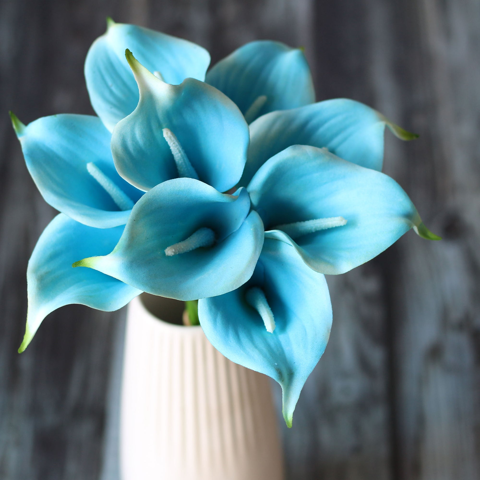 Turquoise Blue Calla Lily Bouquet Malibu Wedding Floral Decor
