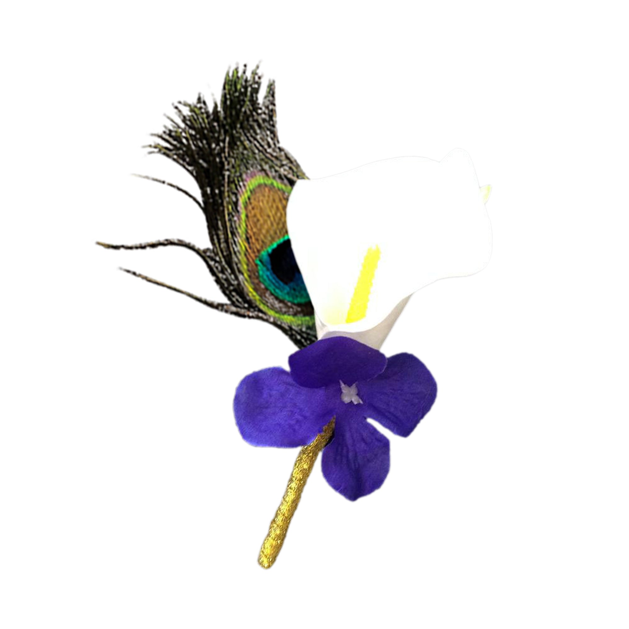 White Calla Lily Boutonniere with Peacock Feather