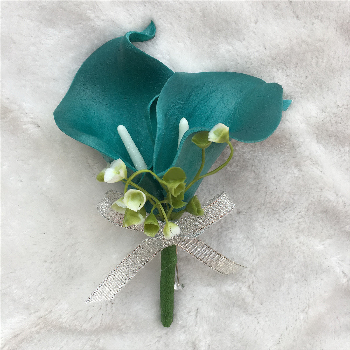 Prom Party Boutineer Groom Groomsmen Corsage in Teal