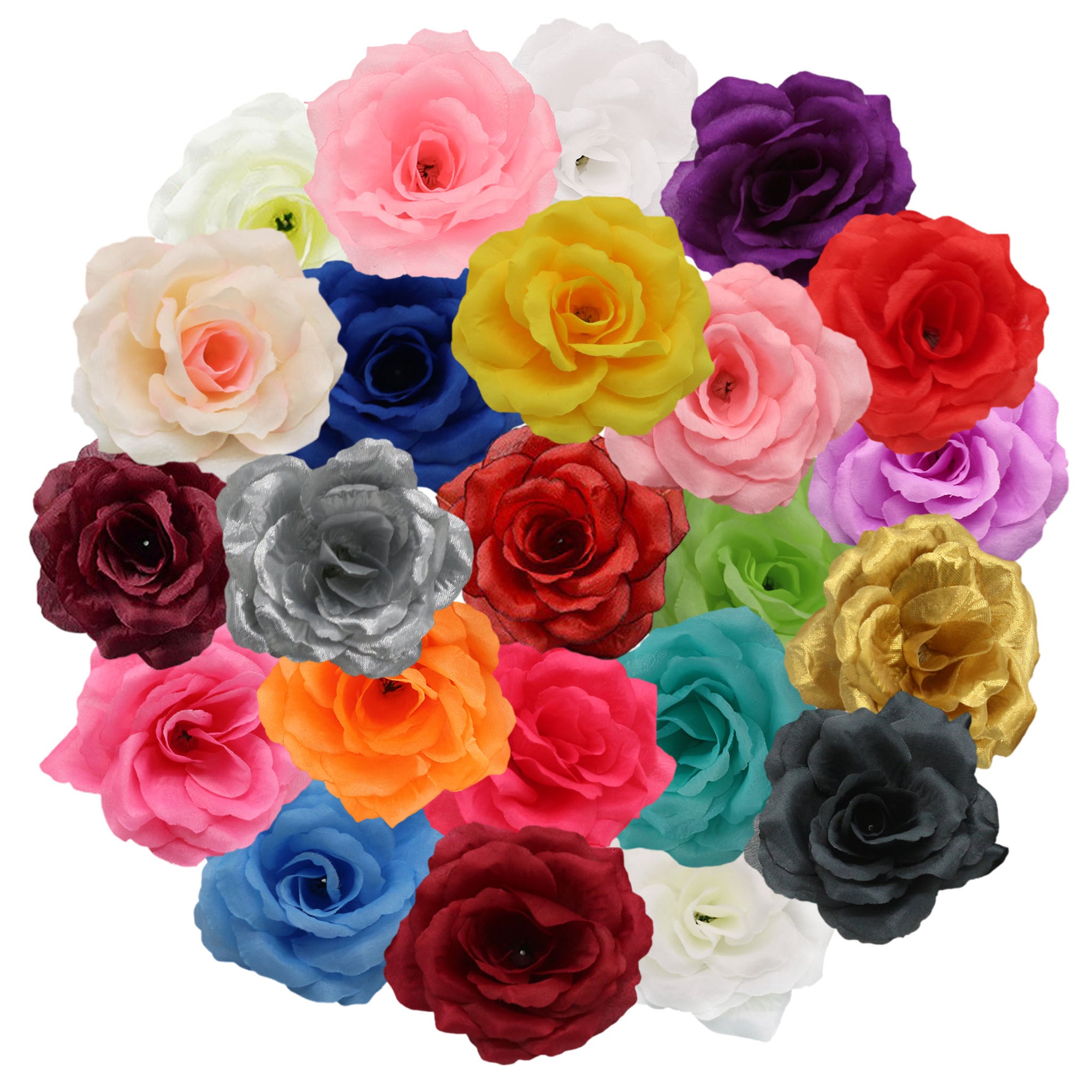 Silk Flower Heads 100 Bulk Wholesale Artificial Flowers 4 inches Roses 20 Colors