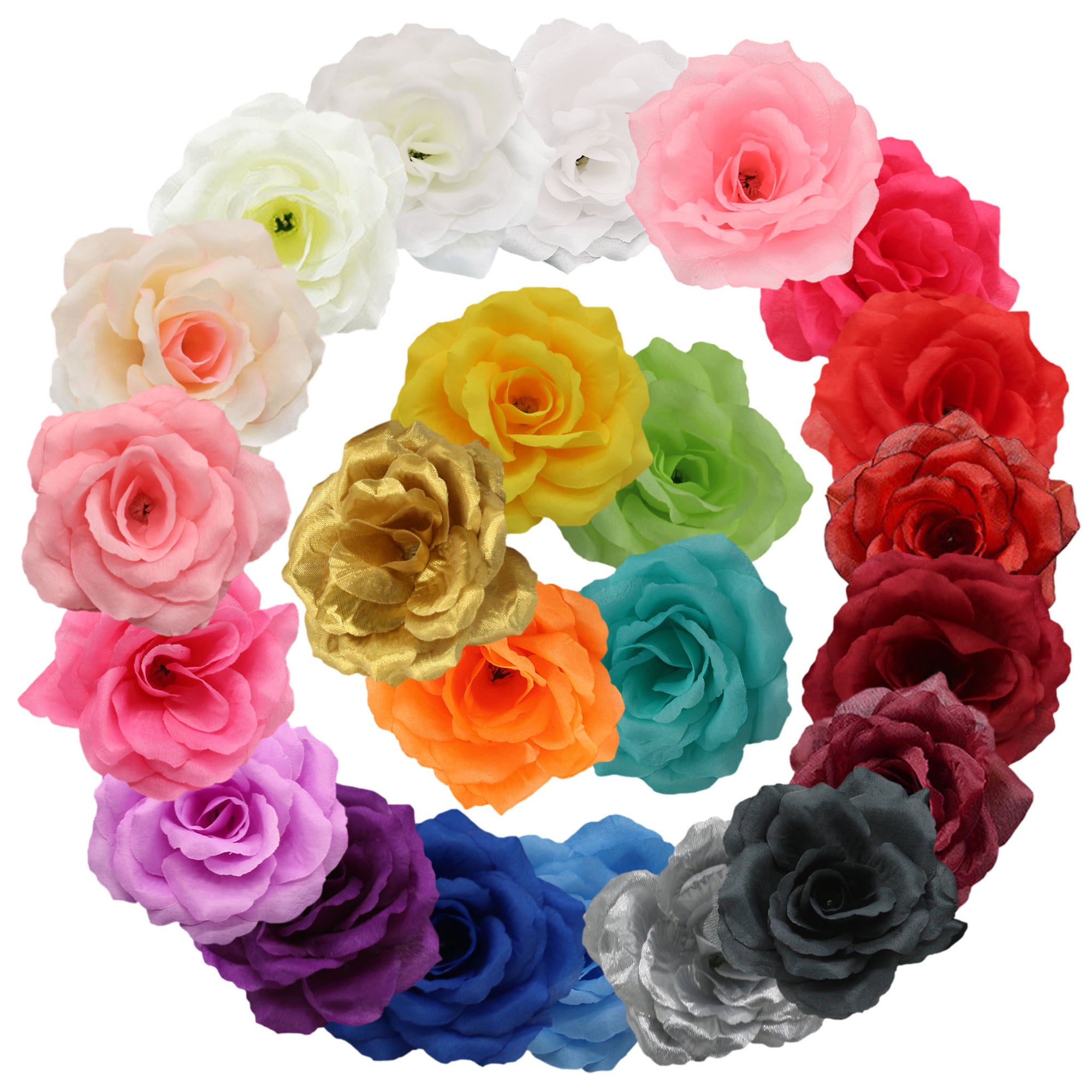 Silk Flower Heads 100 Bulk Wholesale Artificial Flowers 4 inches Roses 20 Colors