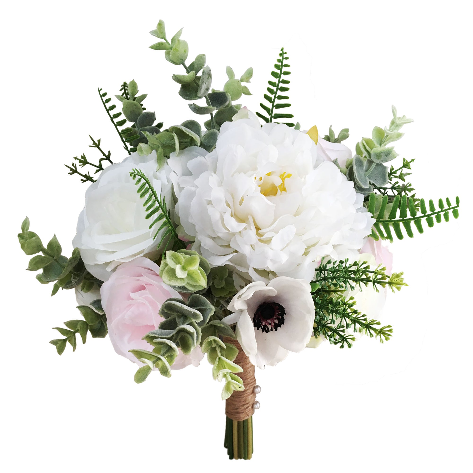 Boho Bridal Bouquet White and Pink Flowers