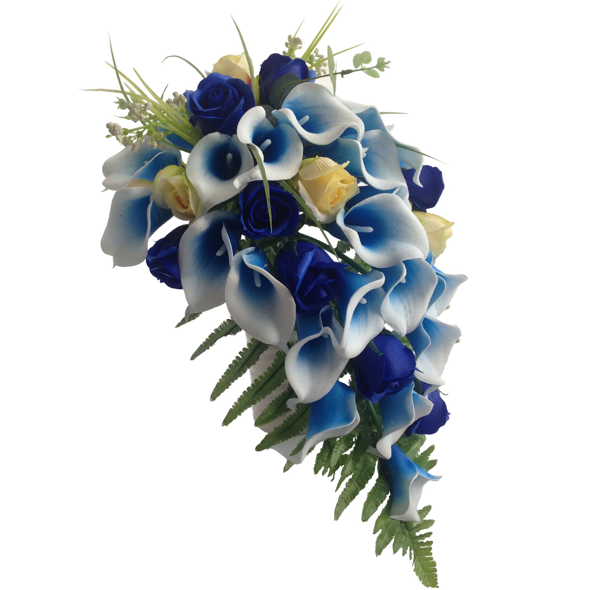 Royal Blue Calla Lily and Rose Cascade Wedding Bouquet