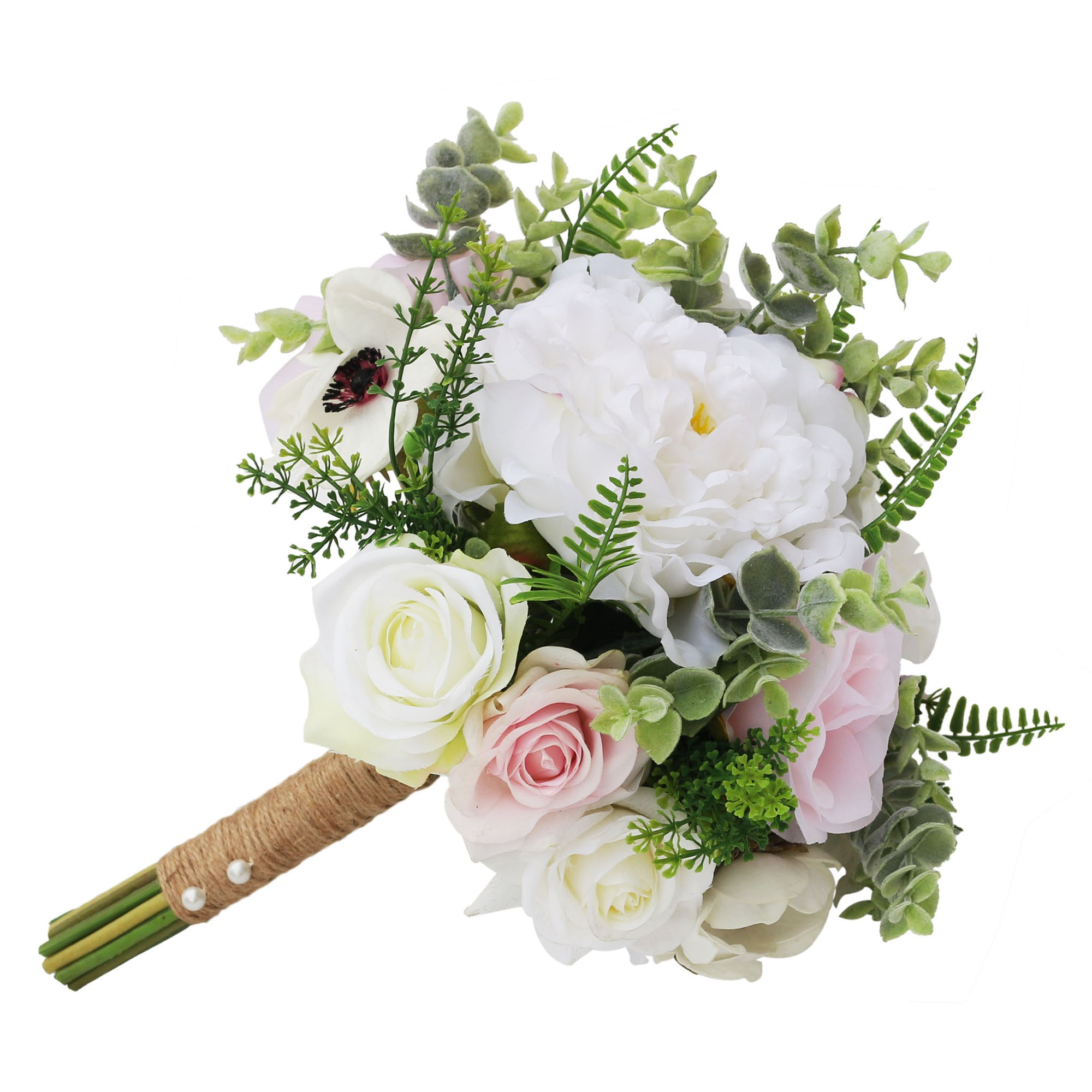 Boho Bridal Bouquet White and Pink Flowers