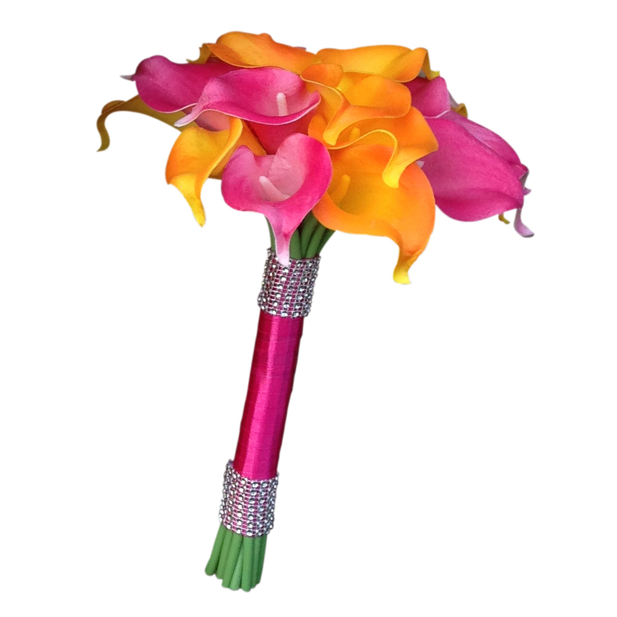 Orange Fuchsia White Calla Lily Cascade Bouquet