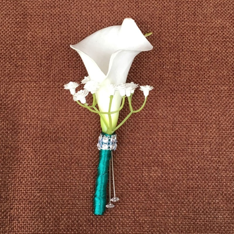 white calla lily and babysbreath boutonniere