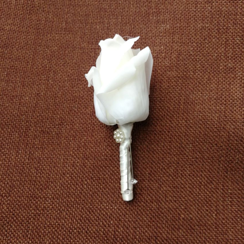 White Rose Bud Boutonniere for Groom