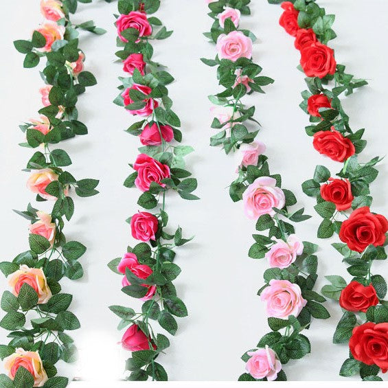 Artificial Rose Flower Garland for Wall Hanging Outdoor Decor 2 Flower Vines