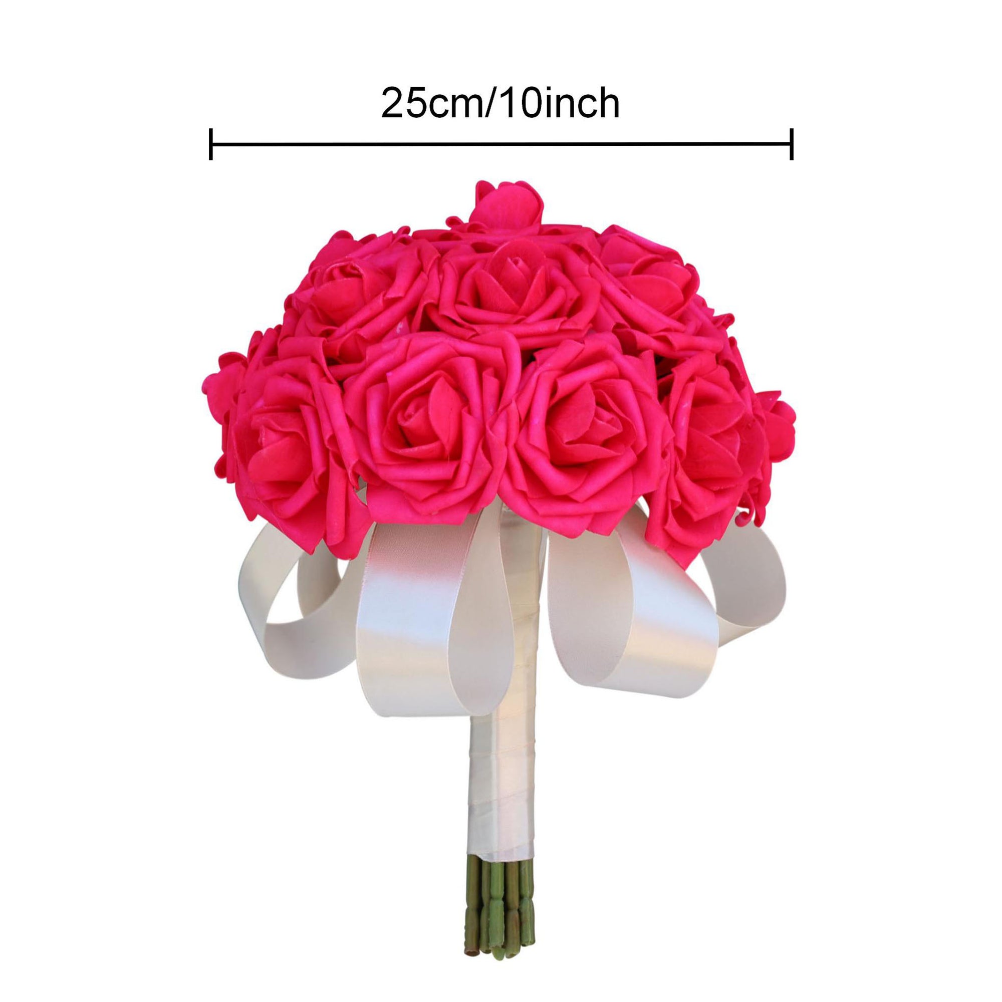 Artificial Bridal Hot Pink Bouquet Ivory Ribbon