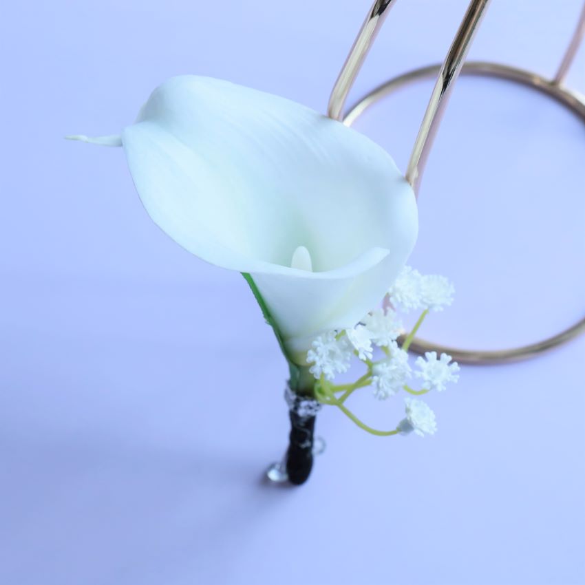 White Corsage Artificial Flower Grooms Boutonniere