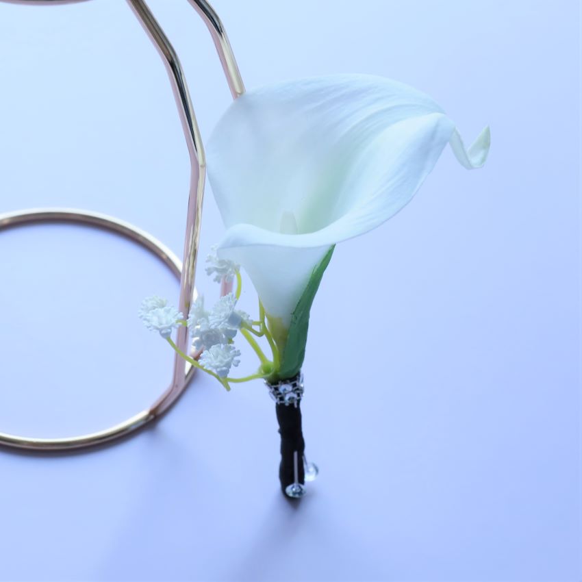 White Corsage Artificial Flower Grooms Boutonniere