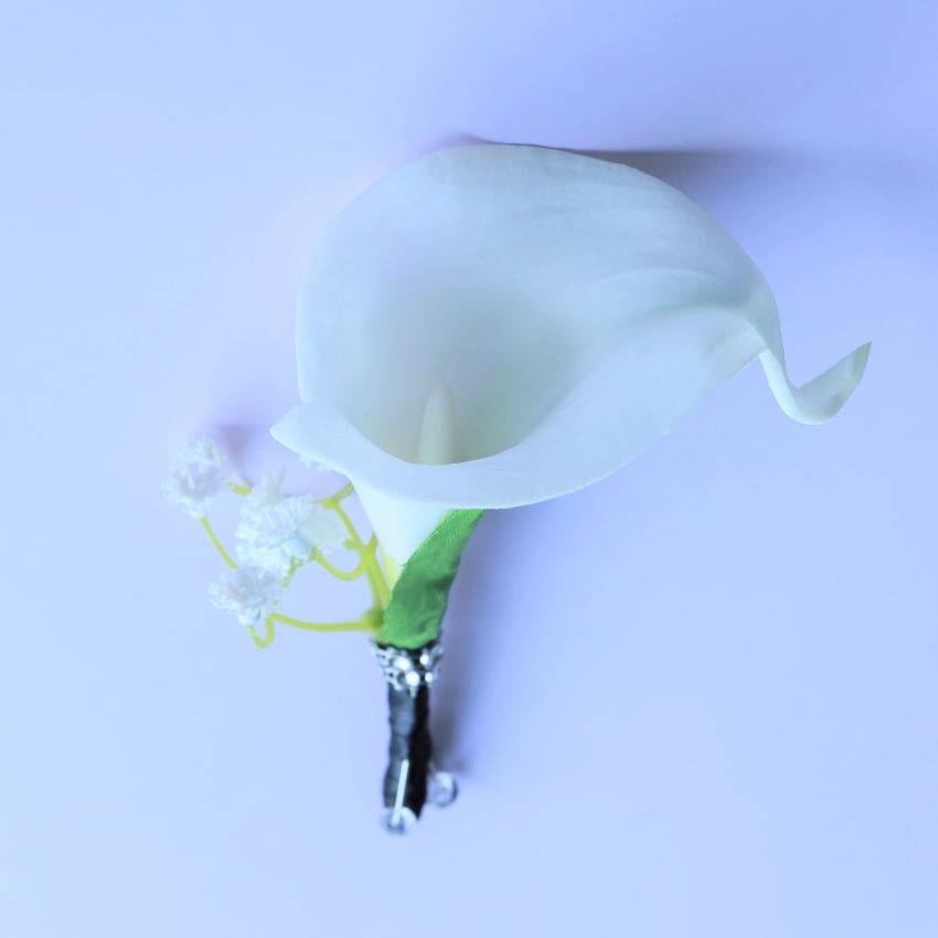 White Corsage Artificial Flower Grooms Boutonniere