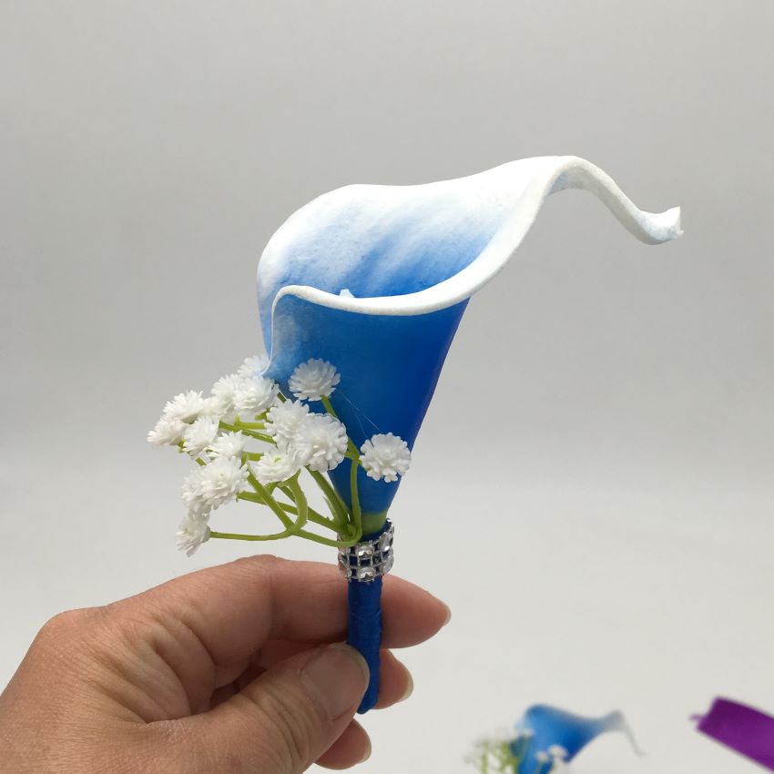 Corsages Boutonniere for Parents Wedding Blue Calla Lily