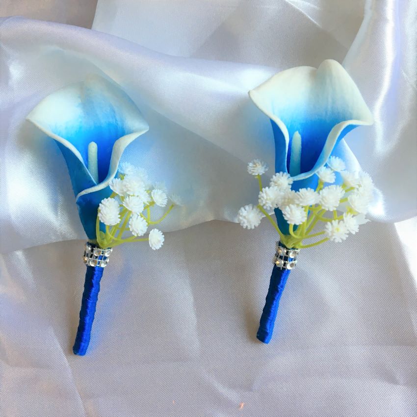 Corsages Boutonniere for Parents Wedding Blue Calla Lily