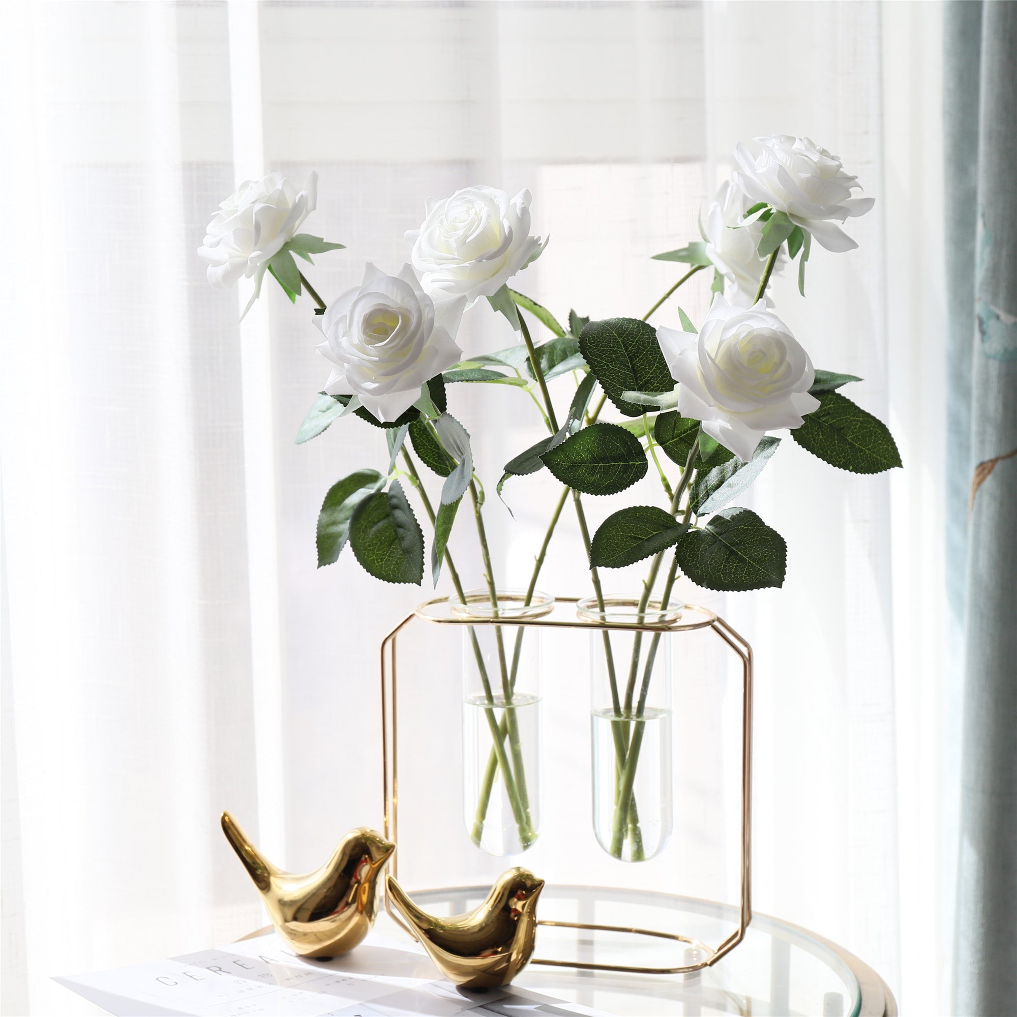 White Roses Flowers Fake Latex Silk Flowers Cream 10pcs