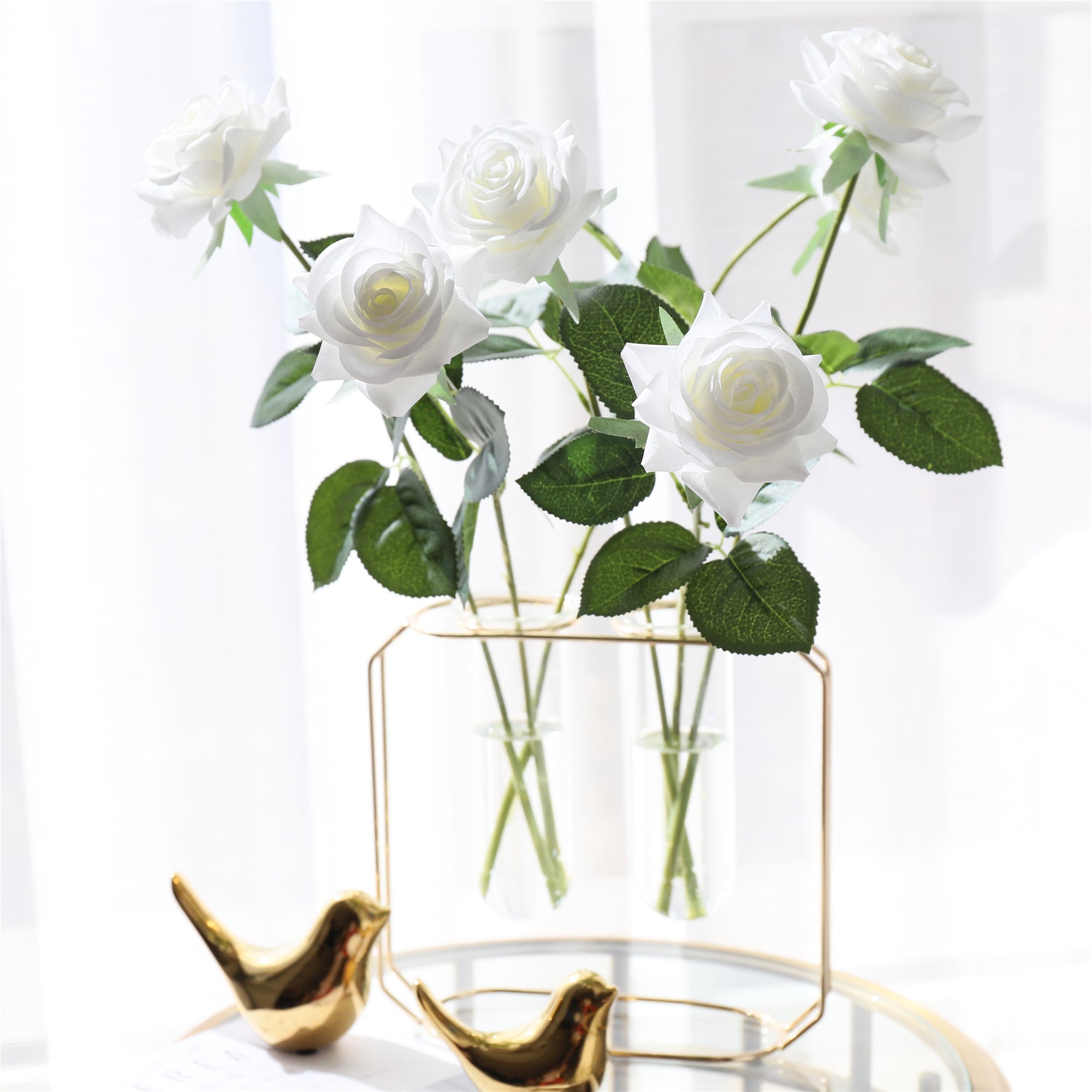 White Roses Flowers Fake Latex Silk Flowers Cream 10pcs