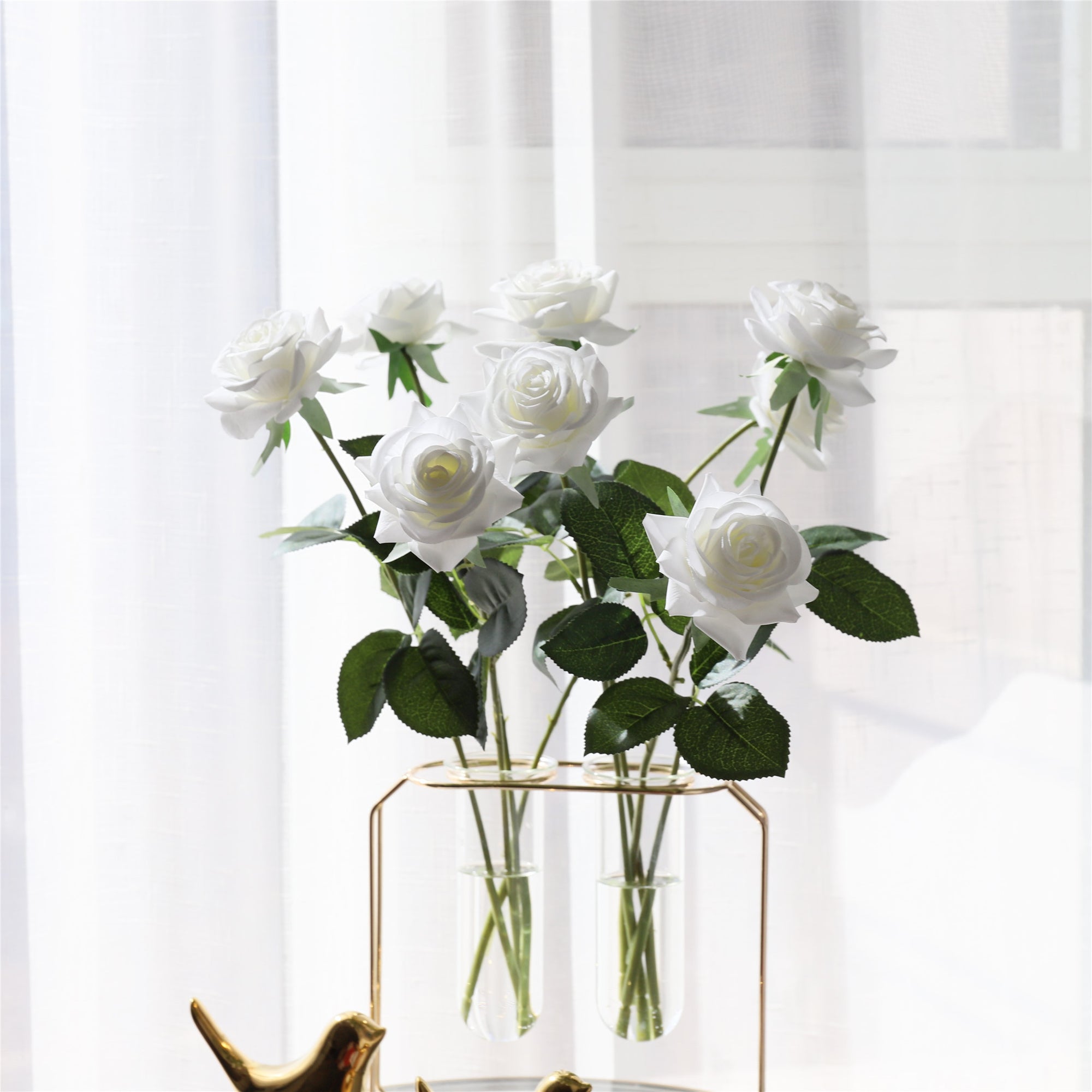 White Roses Flowers Fake Latex Silk Flowers Cream 10pcs