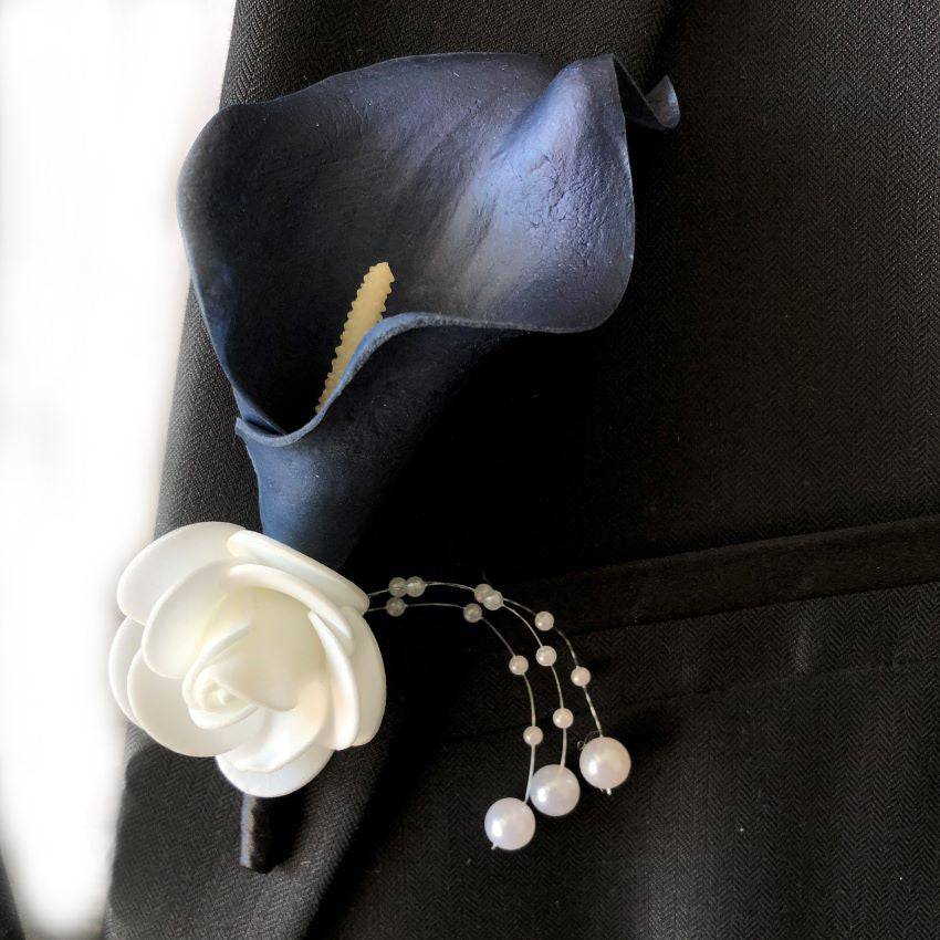 Wedding Prom Corsage Flower Navy Blue Groom Boutonniere