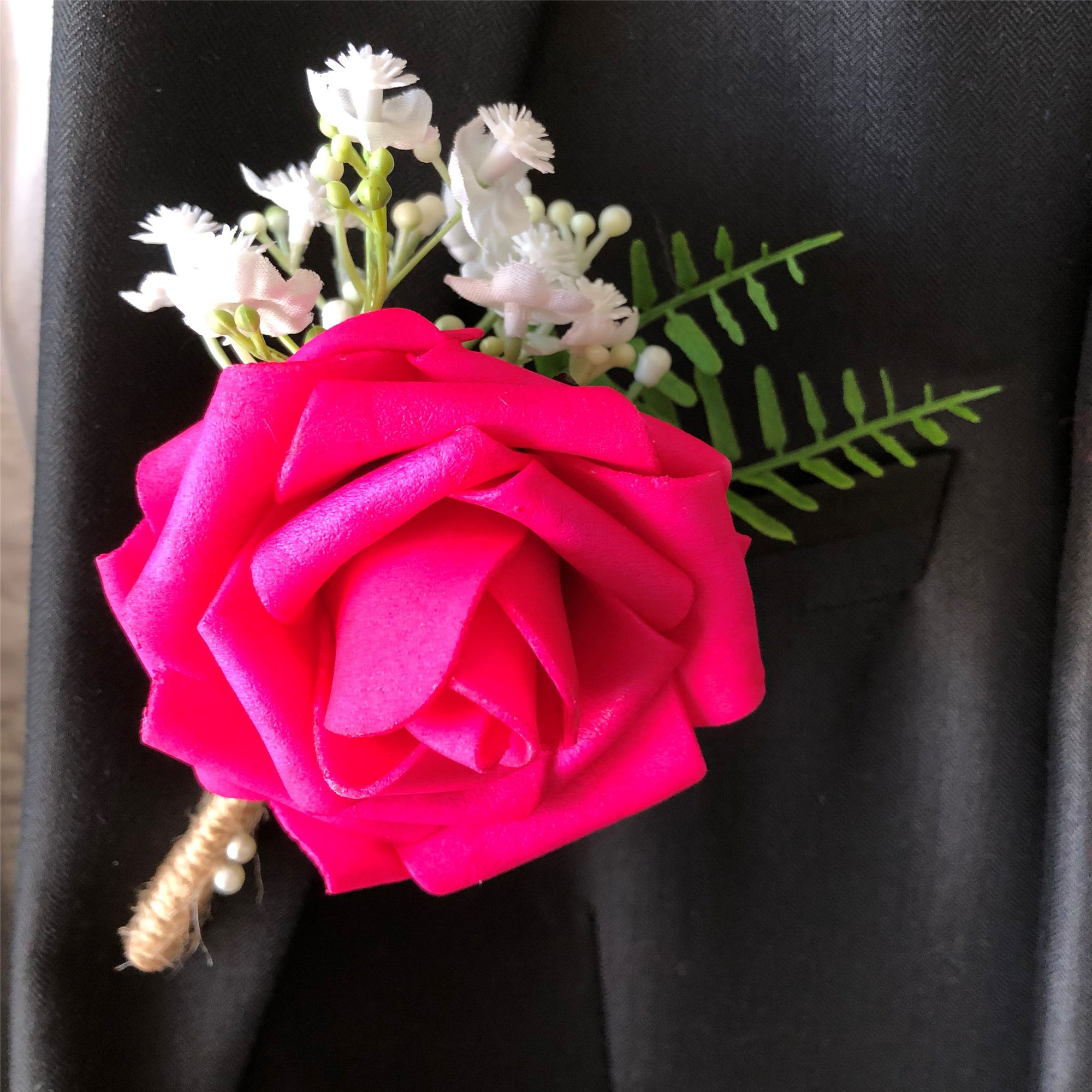 Hot Pink Rose Boutonniere for Groom Man