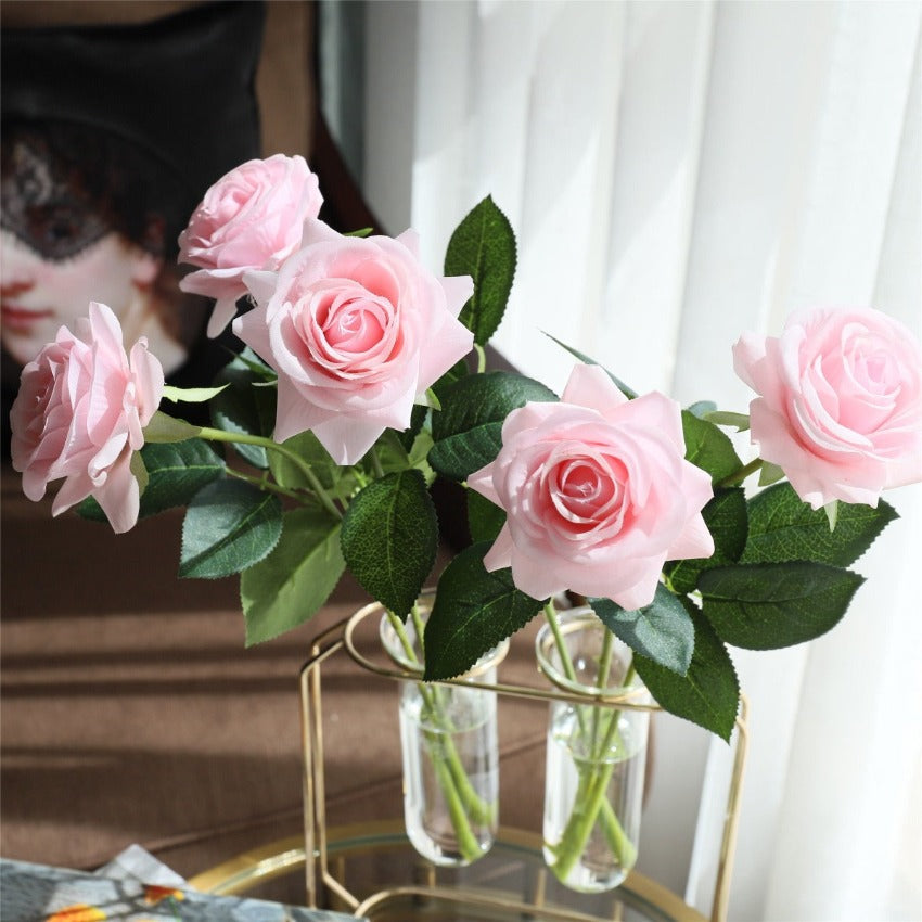 VANRINA Latex Roses Silk Flowers Artificial 10 Stems for Home Decor Pastel Pink 3