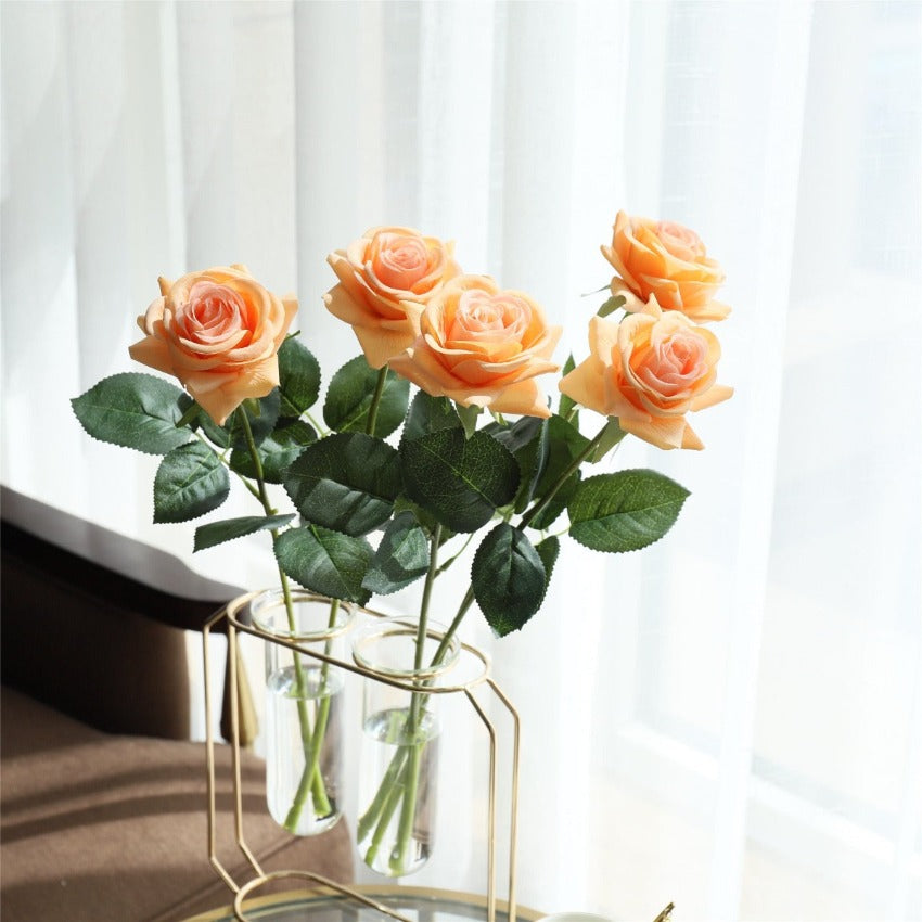 VANRINA Latex Roses Silk Flowers Artificial 10 Stems for Home Decor Orange 1