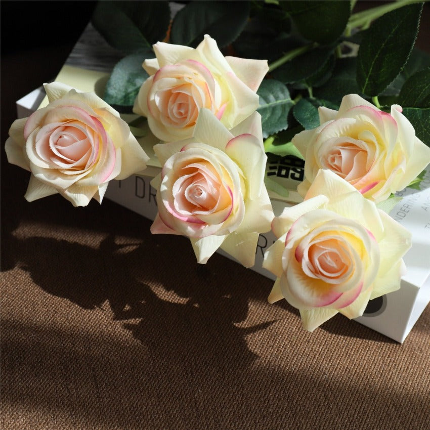 VANRINA Latex Roses Silk Flowers Artificial 10 Stems for Home Decor Blush
