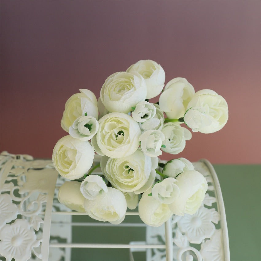 Small Silk Ranunculus Bunch Fake Flowers Blush Pink White