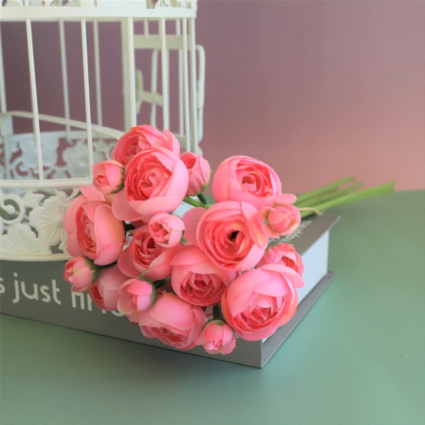 Small Silk Ranunculus Bunch Fake Flowers Blush Pink White