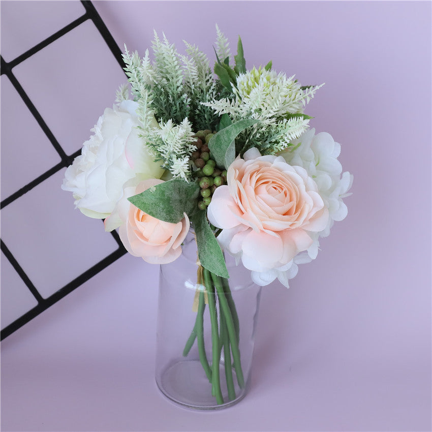 White Peach Small Flower Bouquet Silk Ranunculus