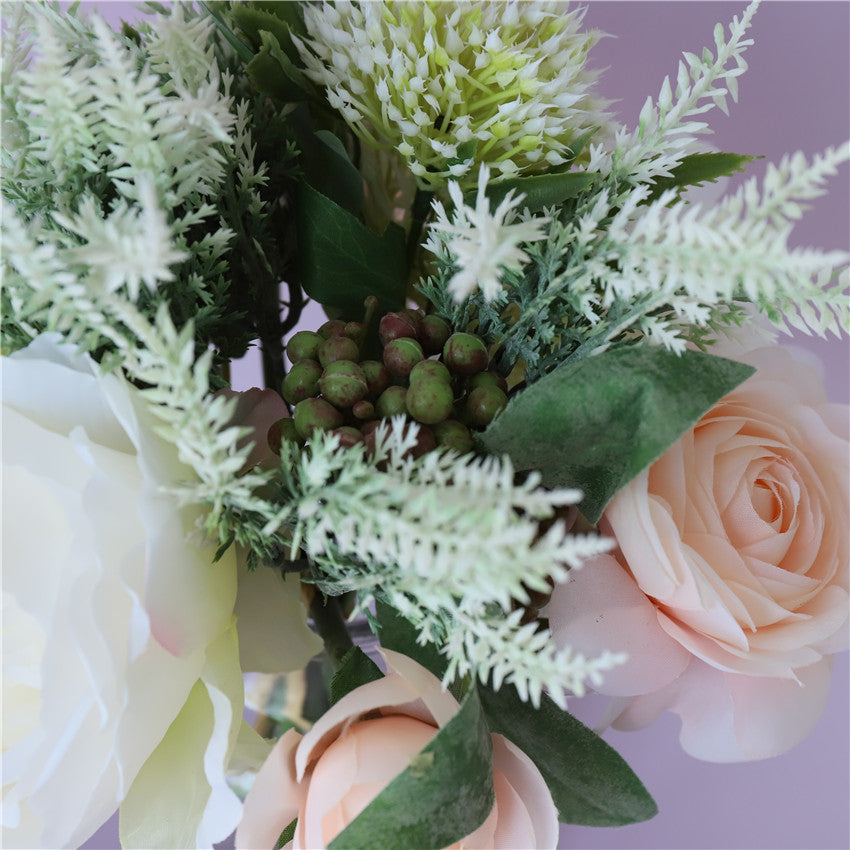 White Peach Small Flower Bouquet Silk Ranunculus