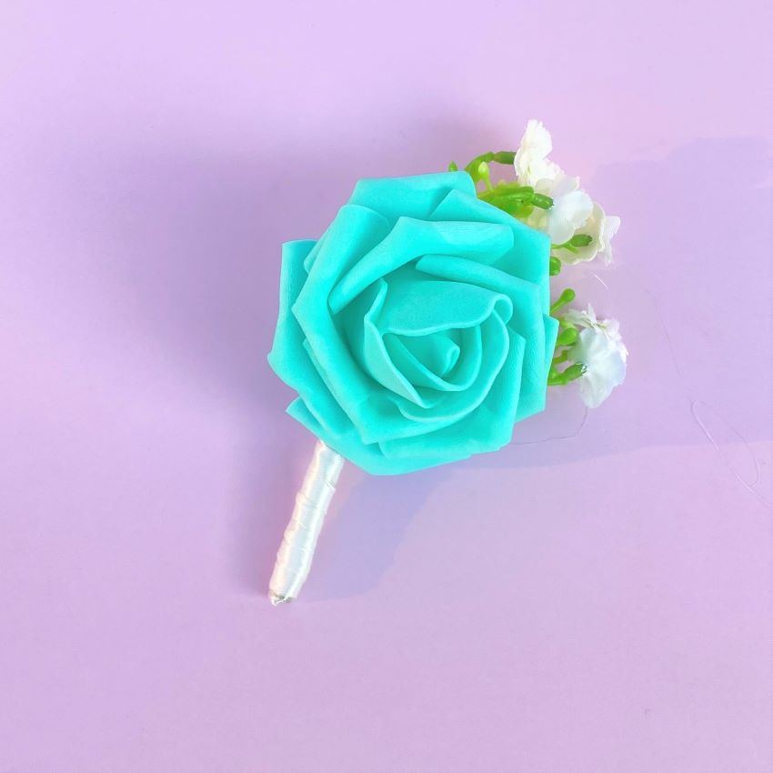 Turquoise Rose Boutonniere for Grooms Bestman