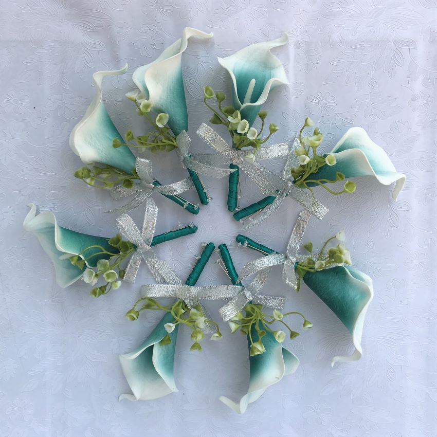 Boutonniere Wedding Teal Flower for Men Calla Lily