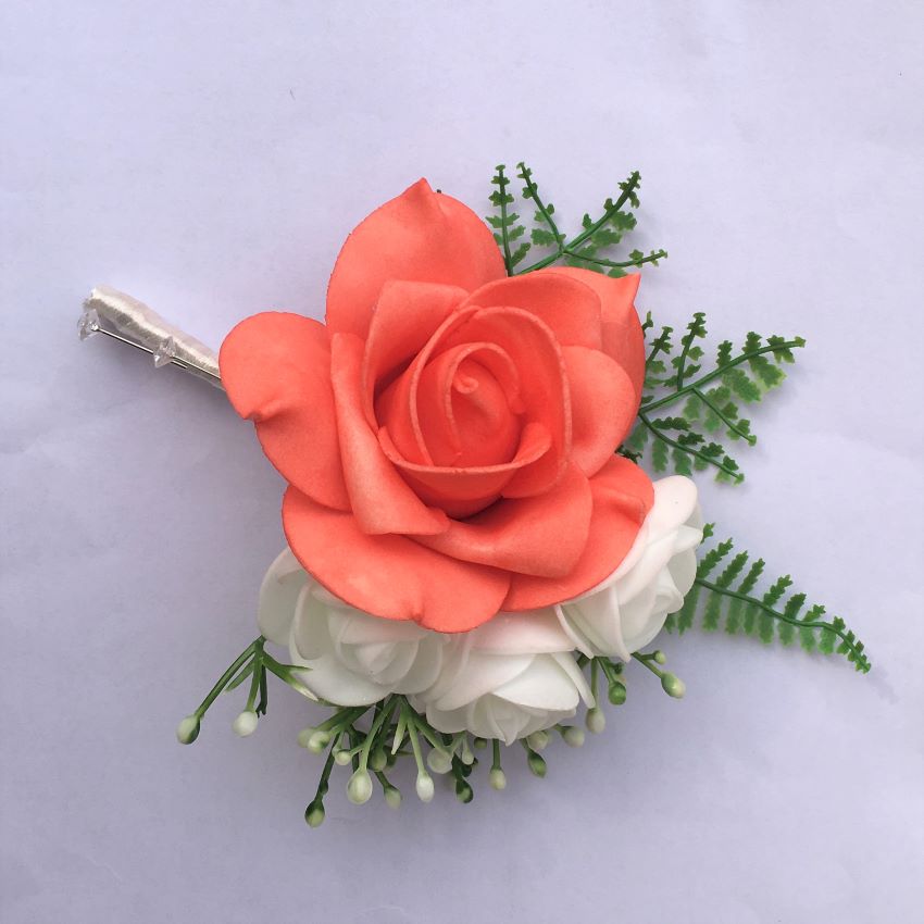 Wedding Boutonniere in Coral Prom Corsage Best Man Boutineer