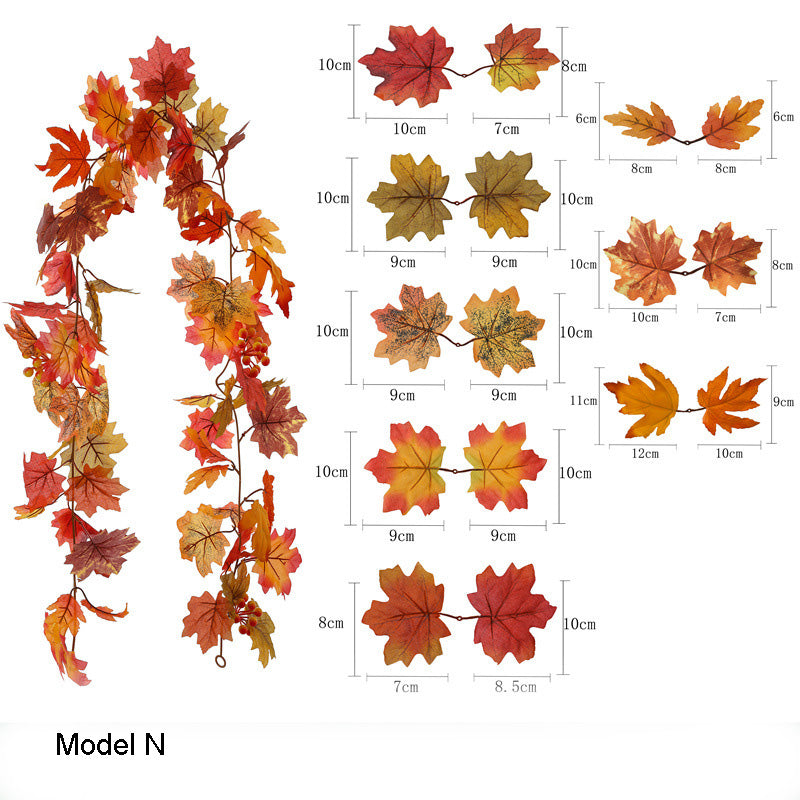 Artificial Fall Garland Maple Leaves Vines 2 Strands